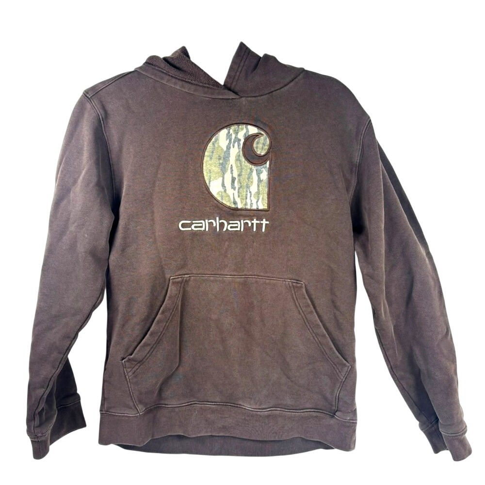 Carhartt Hoodie Camouflage Logo Boys Medium 10/12 Brown Sweatshirt Streetwear